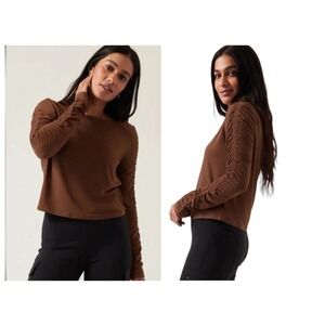 Athleta All Around Ruched Top Women 1X Brown Long Sleeve Modal Stretch